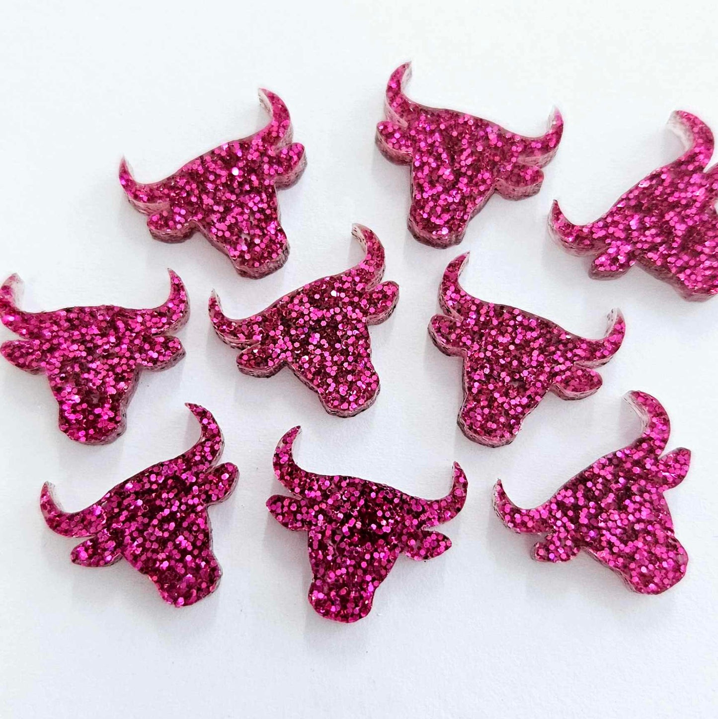 17mm HOT PINK GLITTER Acrylic BULL HEADS