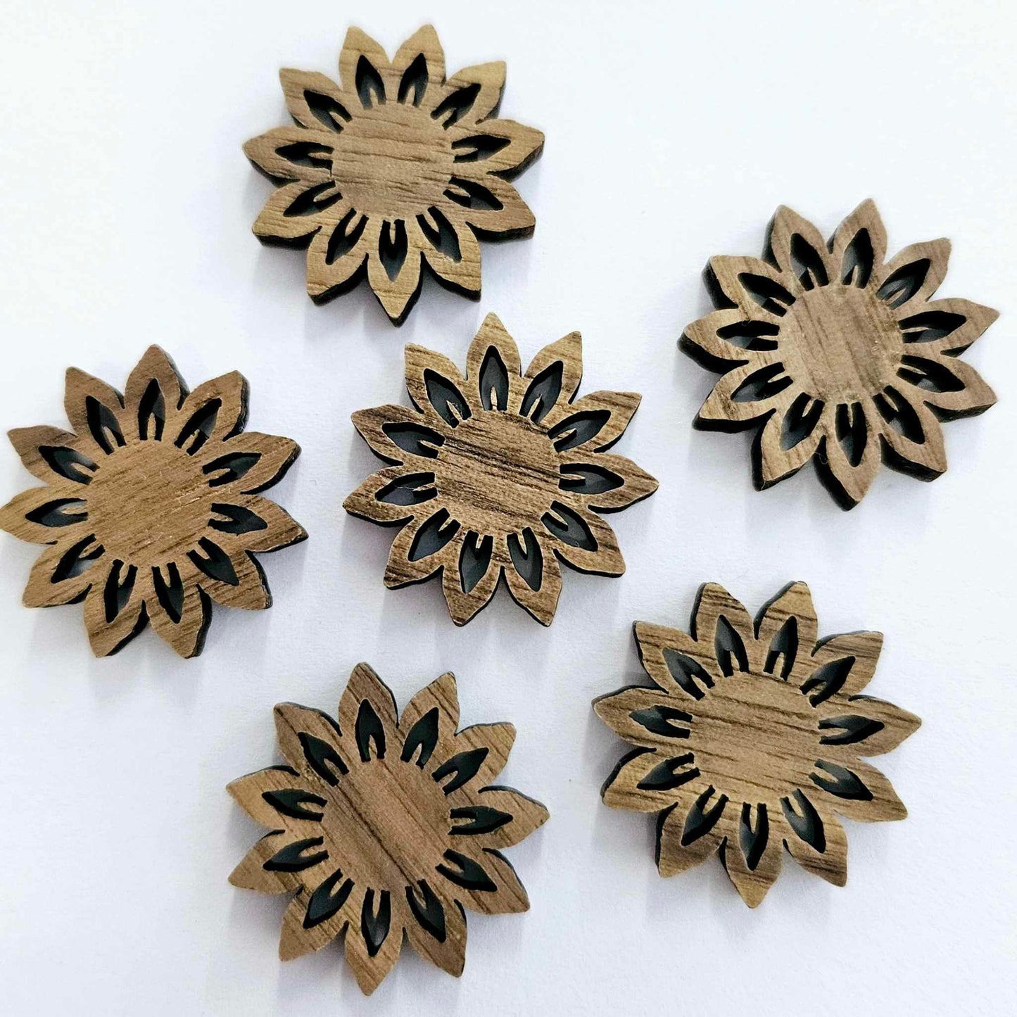 24mm WALNUT Acrylic SUNFLOWERS