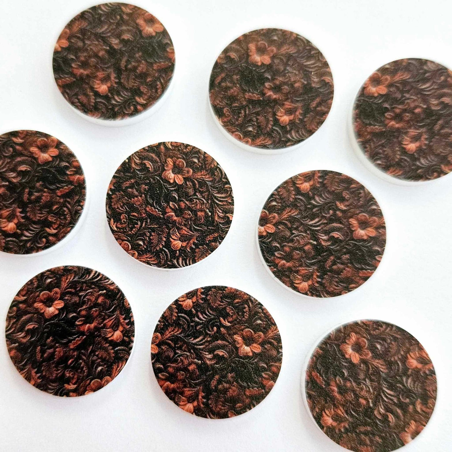 20mm FLORAL LEATHER Look Acrylic CIRCLES