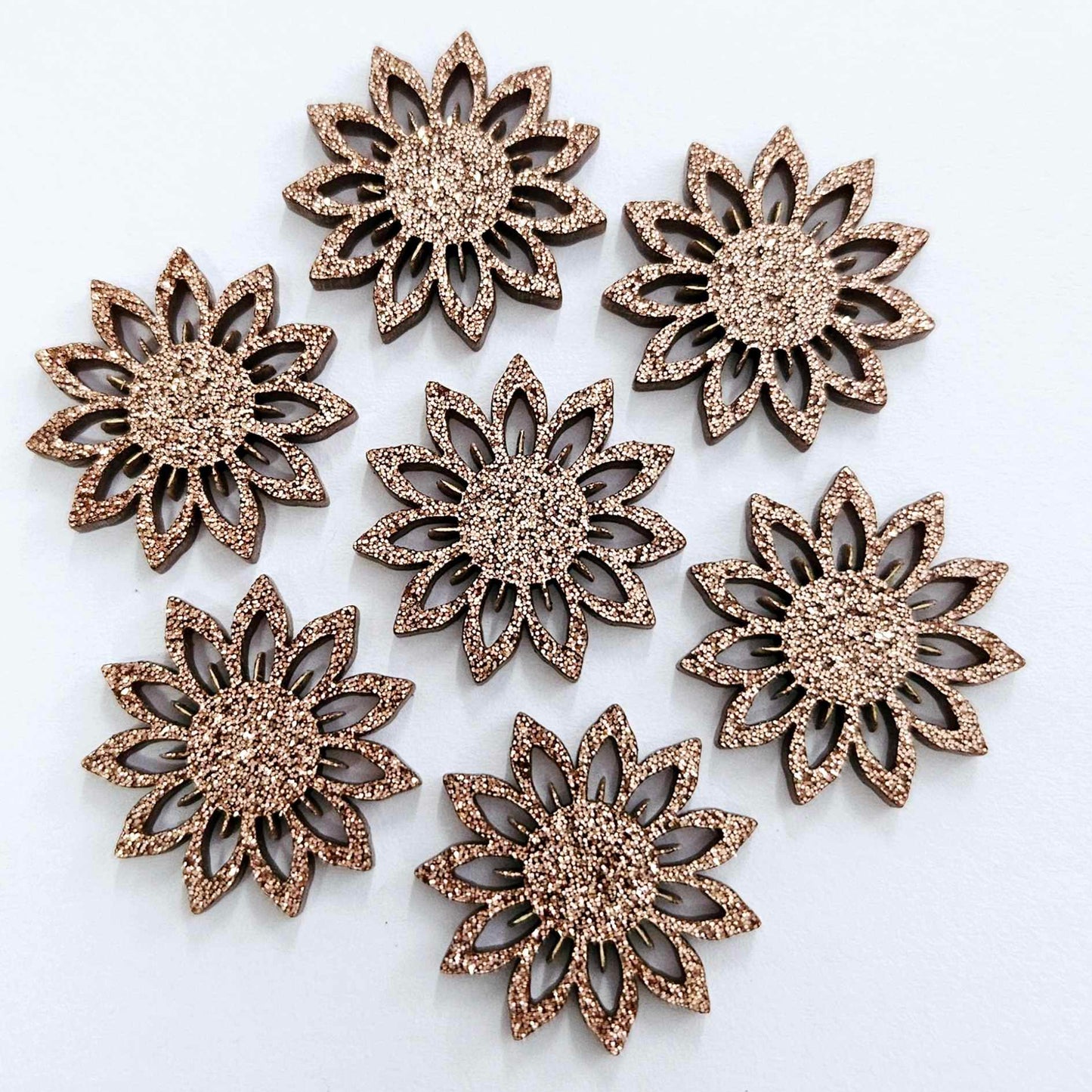 24mm COPPER GLITTER Acrylic SUNFLOWERS