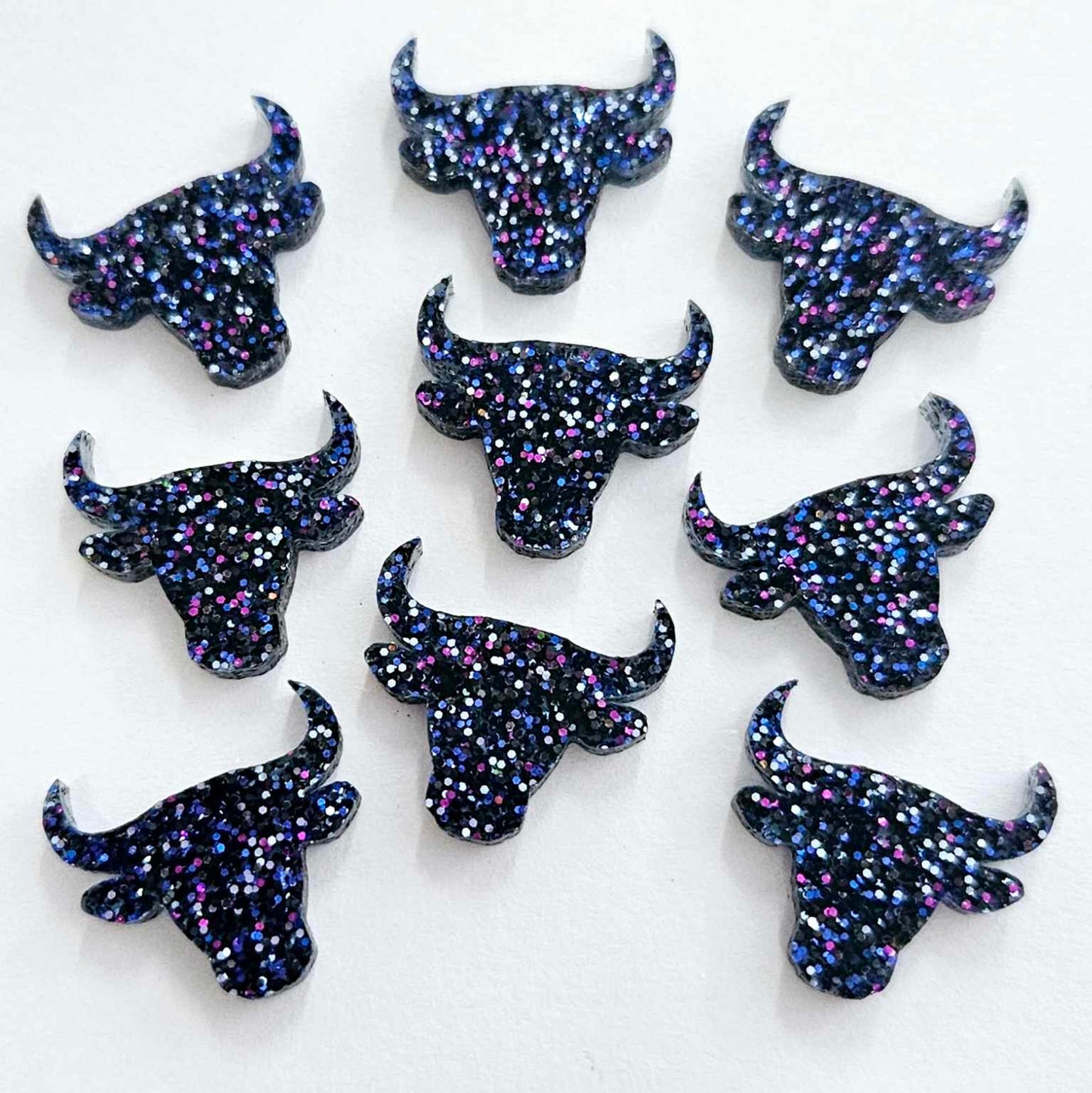 17mm HOLOGRAPHIC BLUE GLITTER Acrylic BULL HEADS