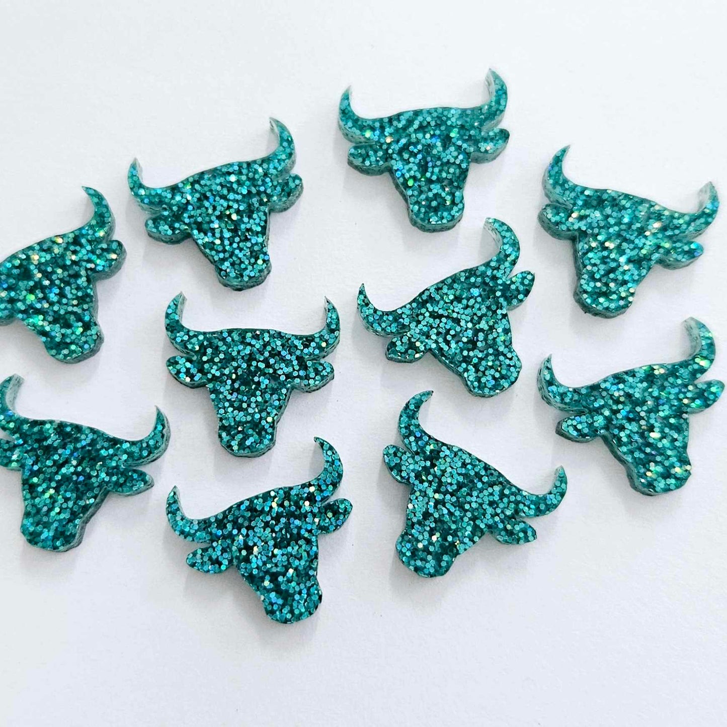 17mm TEAL GLITTER Acrylic BULL HEADS