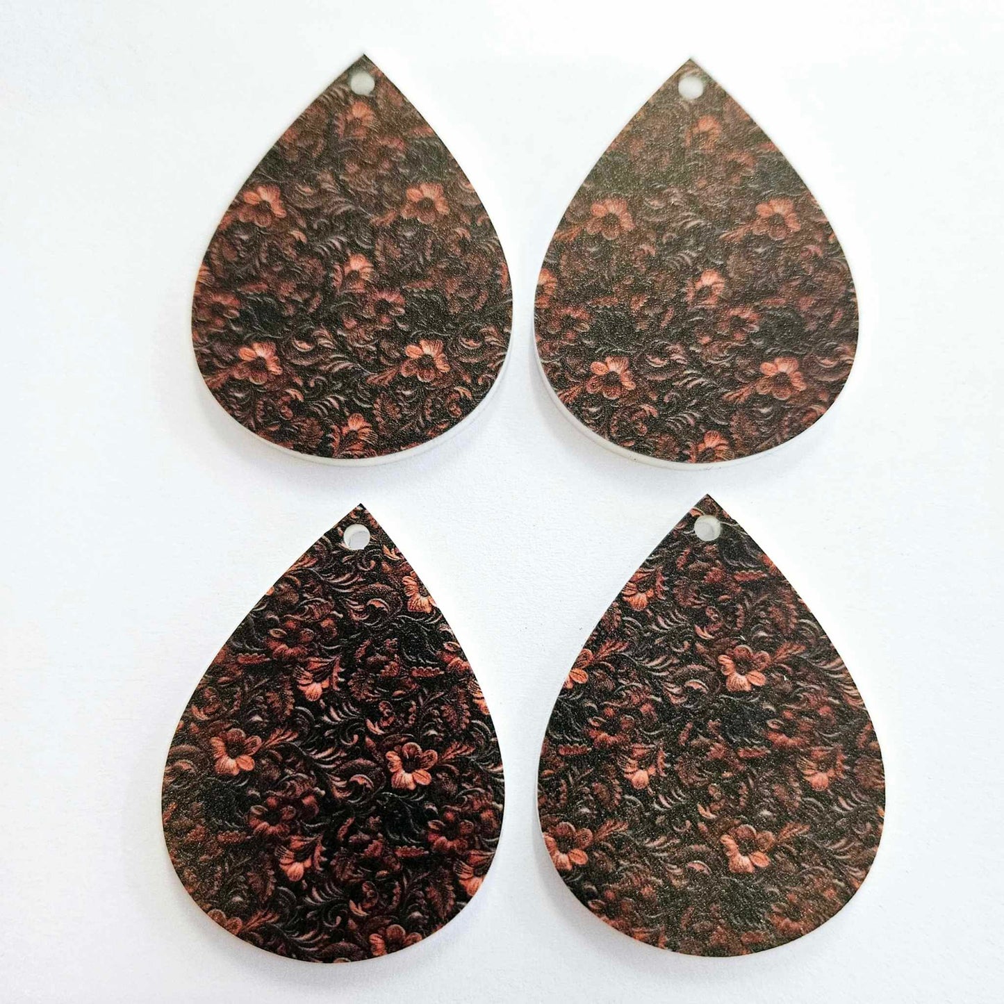 40mm FLORAL LEATHER Look Acrylic TEARDROPS