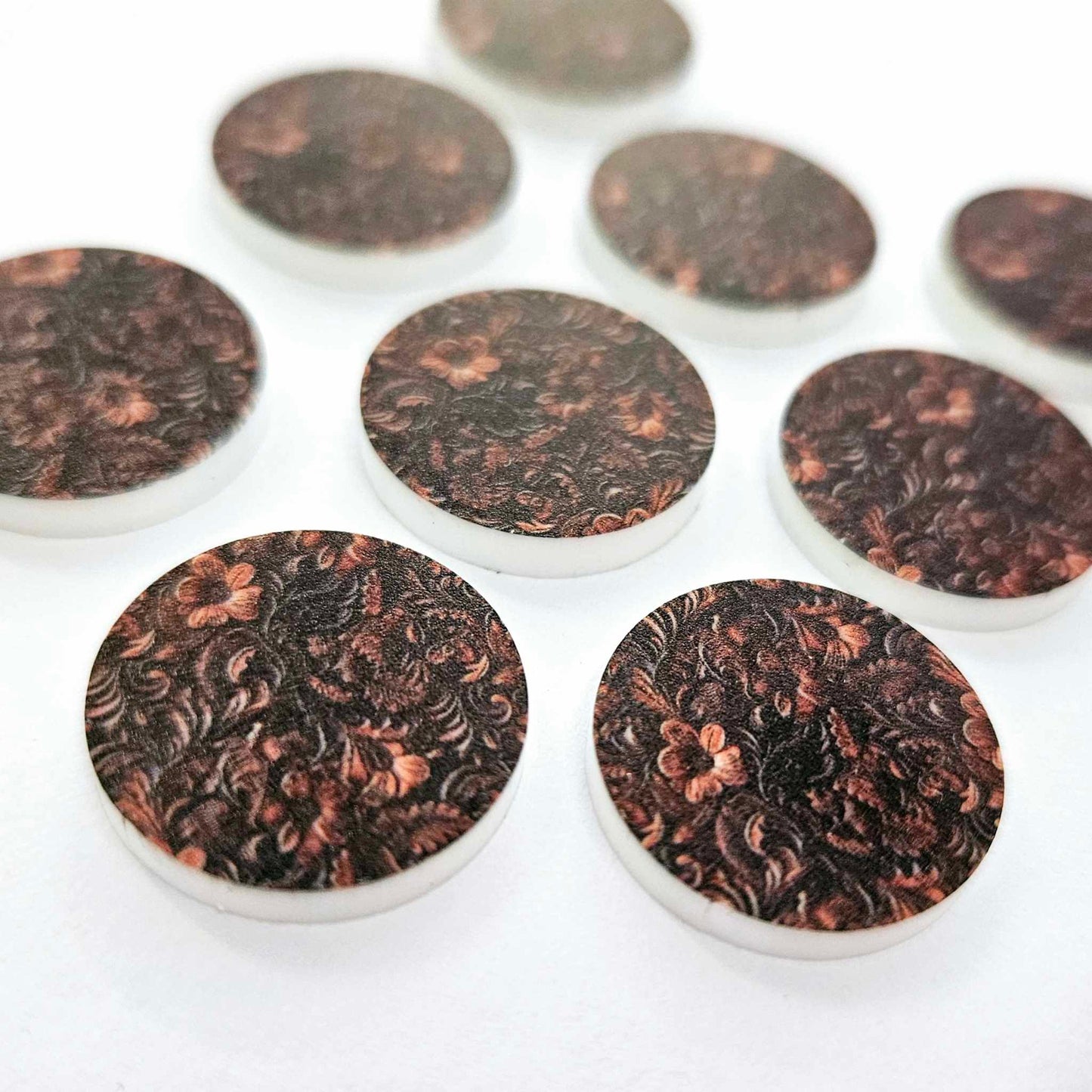 20mm FLORAL LEATHER Look Acrylic CIRCLES