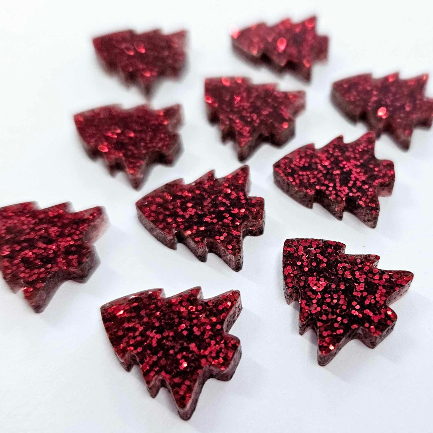 16mm RED GLITTER Acrylic CHRISTMAS TREES