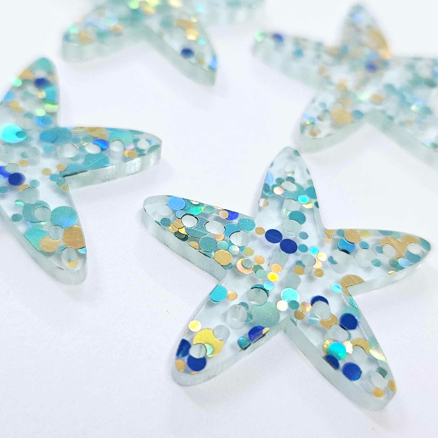 33mm BLUE & GOLD BUBBLE GLITTER Acrylic STARFISH