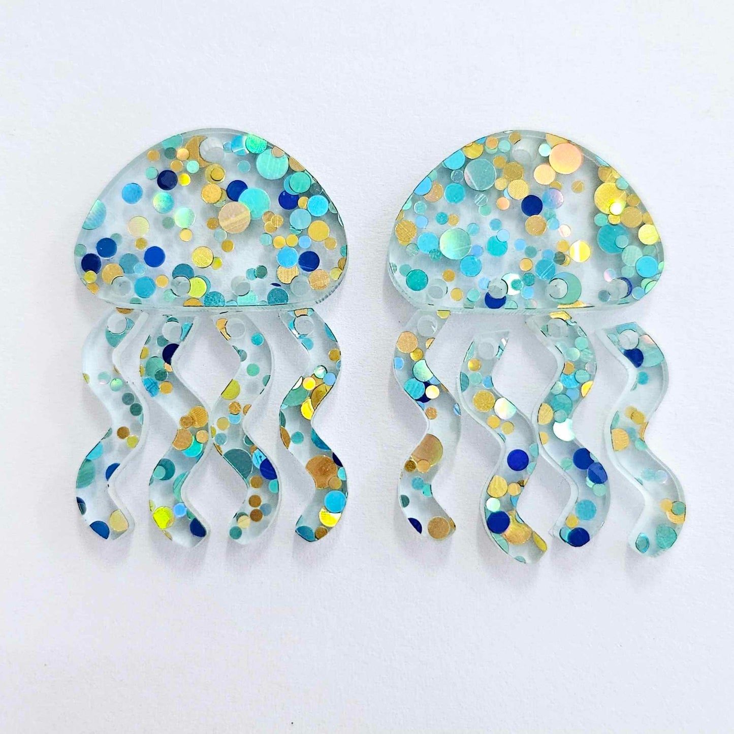 40mm BLUE & GOLD BUBBLE GLITTER Acrylic JELLYFISH