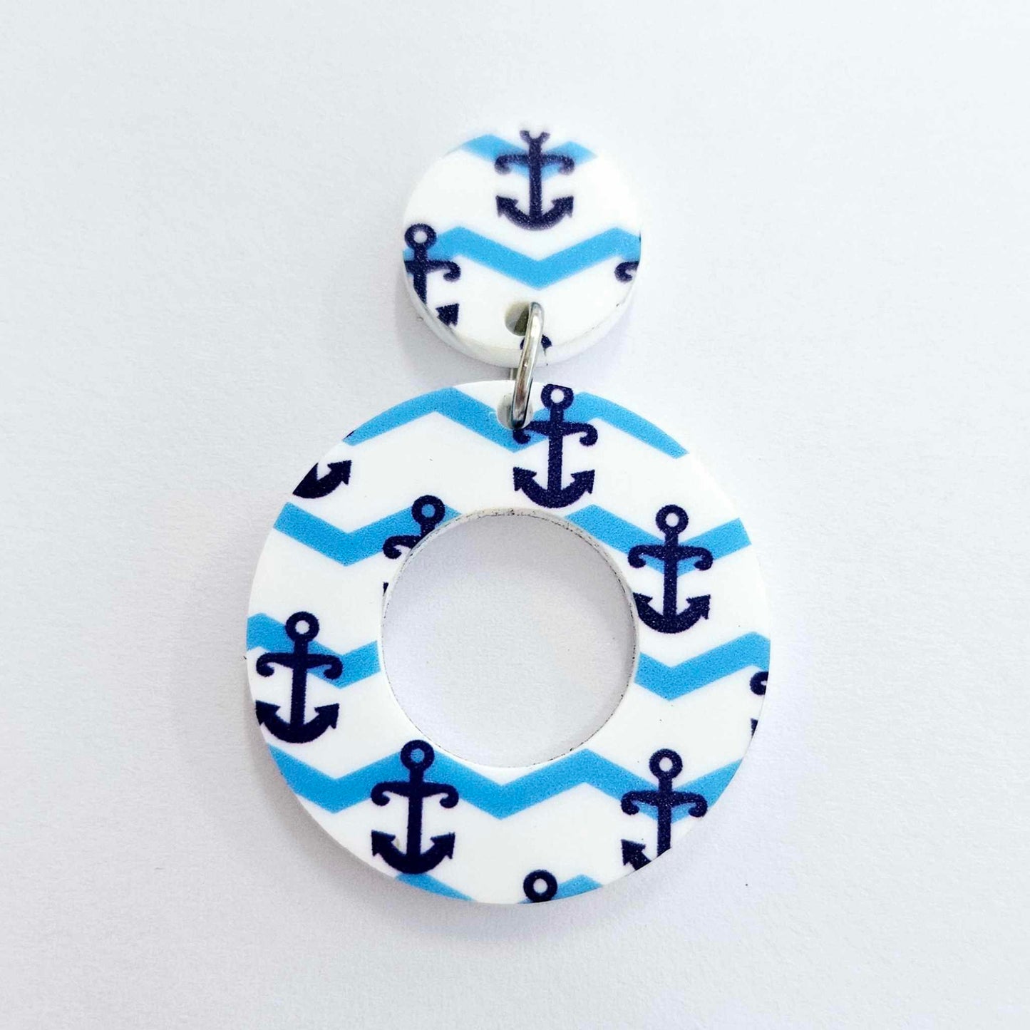 33mm NAUTICAL ANCHOR Acrylic MINI HOOPS, with toppers