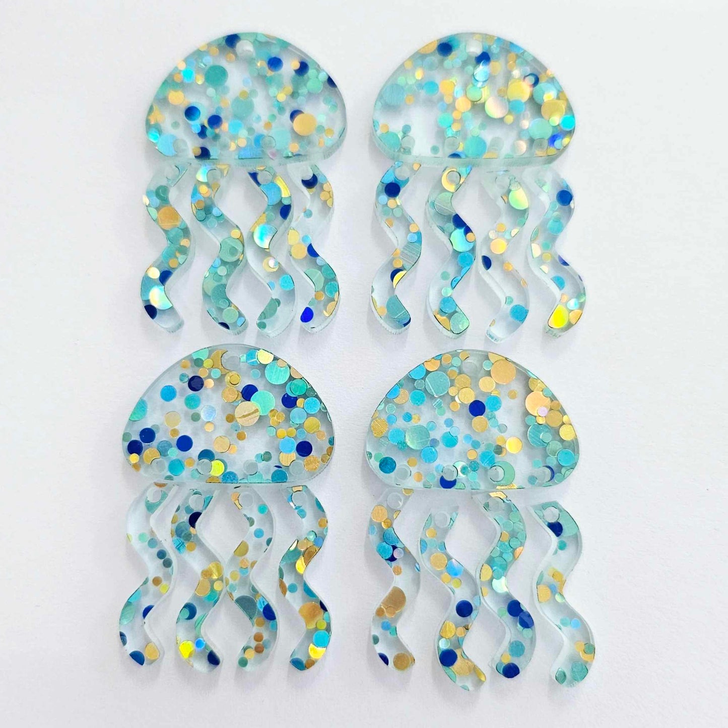 40mm BLUE & GOLD BUBBLE GLITTER Acrylic JELLYFISH