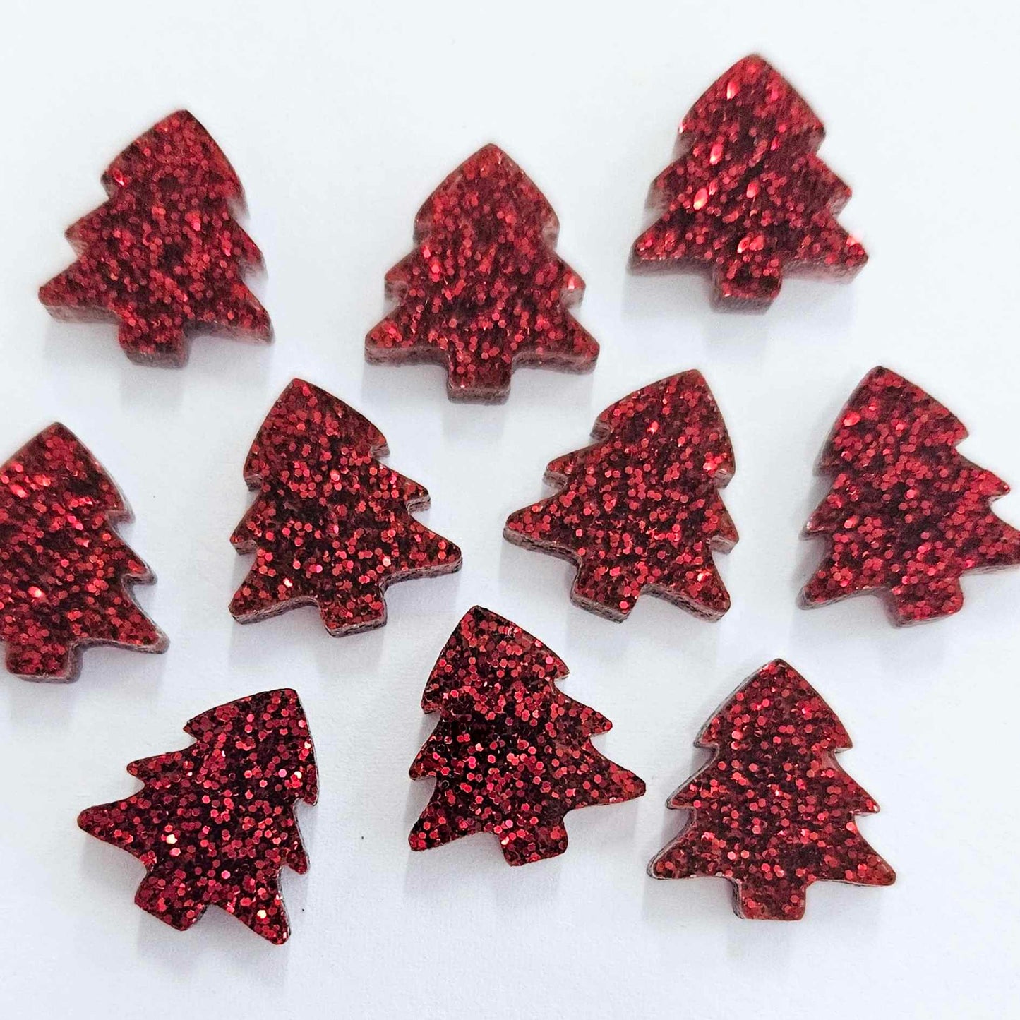 16mm RED GLITTER Acrylic CHRISTMAS TREES