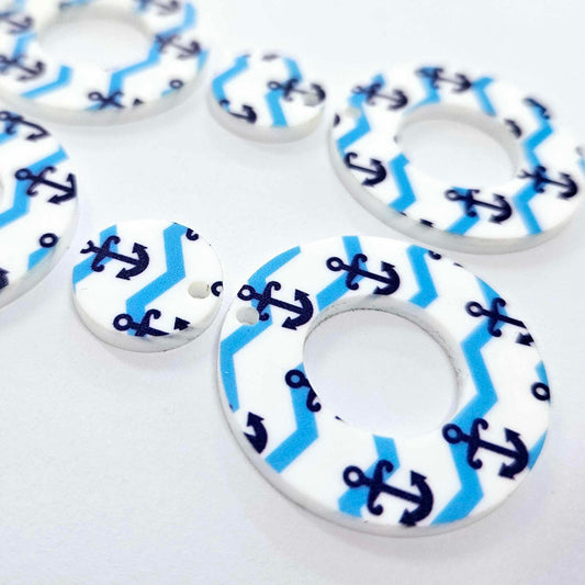 33mm NAUTICAL ANCHOR Acrylic MINI HOOPS, with toppers