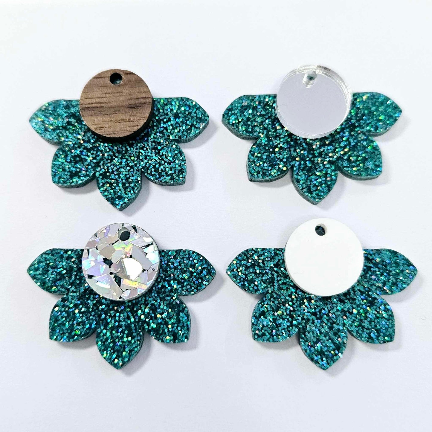 35mm GLITTER Acrylic Half FLOWERS MIXED PACK