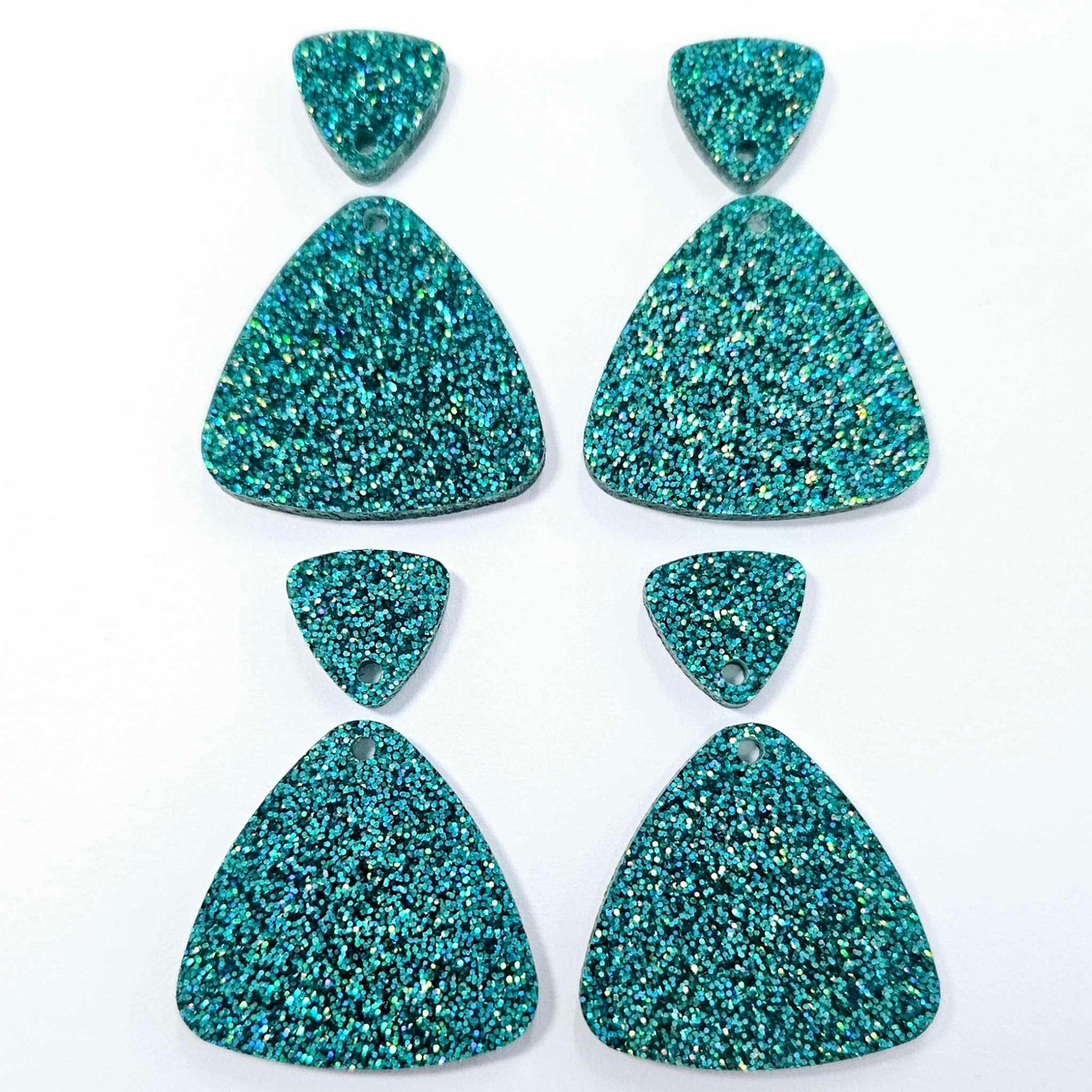 30mm TEAL GLITTER Acrylic TRIANGLES, with toppers