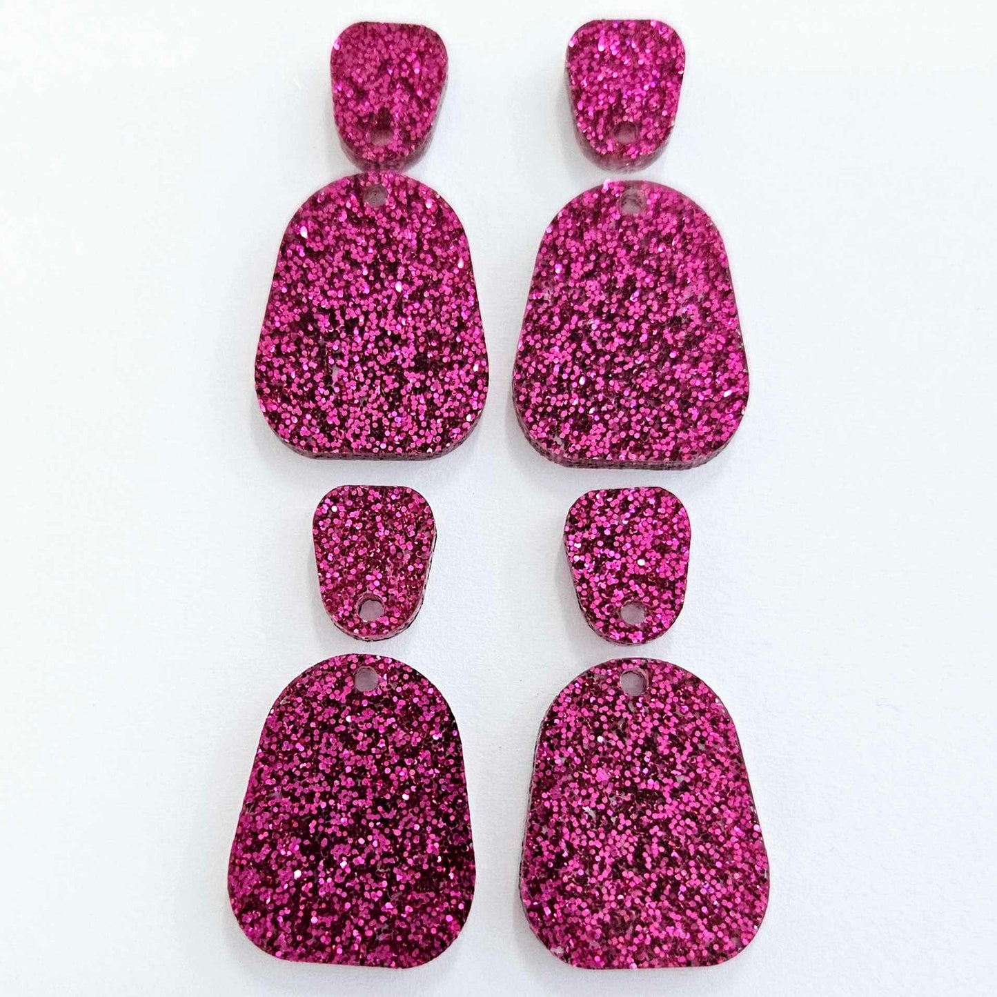 25mm HOT PINK GLITTER Acrylic MINI Dangles, with toppers