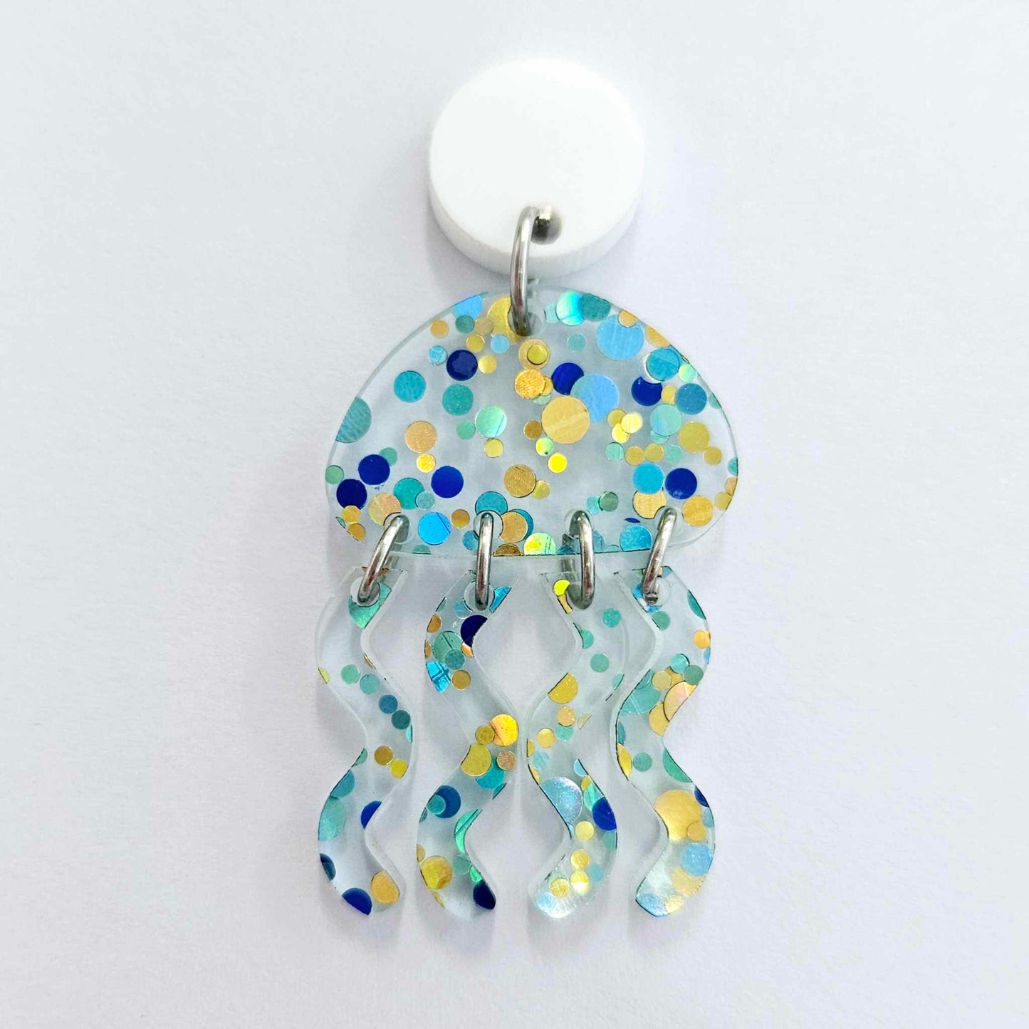 40mm BLUE & GOLD BUBBLE GLITTER Acrylic JELLYFISH