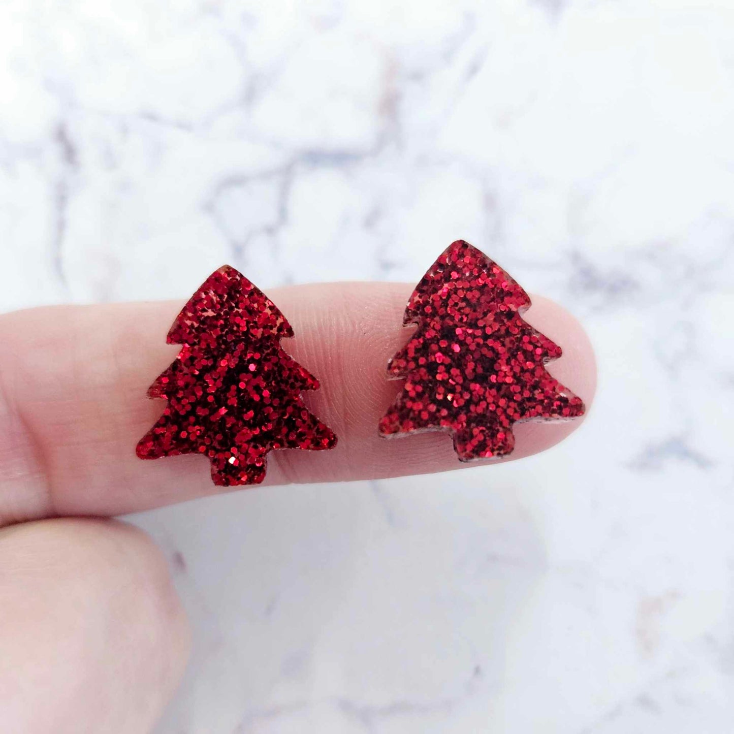 16mm RED GLITTER Acrylic CHRISTMAS TREES