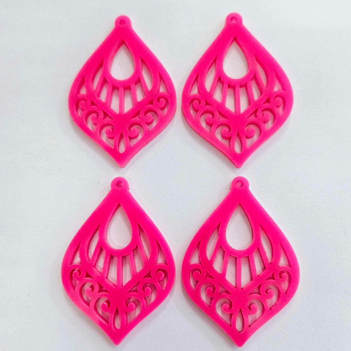 50mm HOT PINK Acrylic FILIGREE TEARDROPS