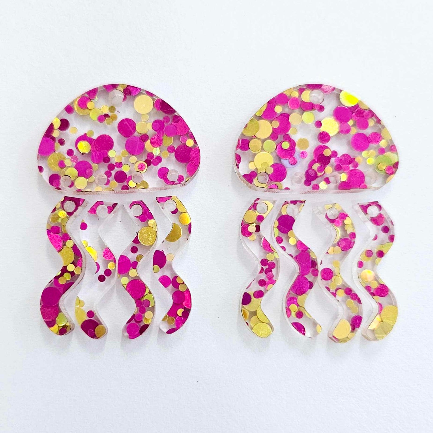 40mm PINK & GOLD BUBBLE GLITTER Acrylic JELLYFISH