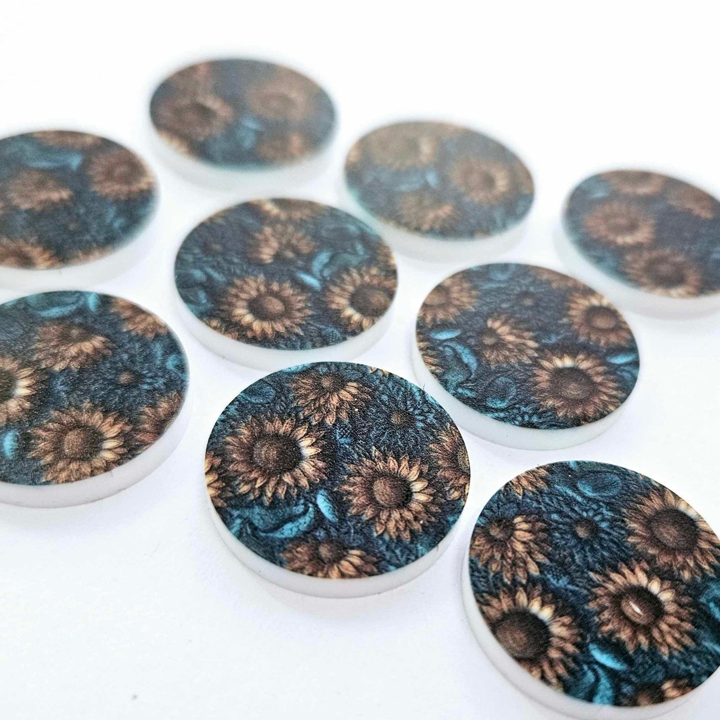 20mm SUNFLOWER LEATHER Look Acrylic CIRCLES