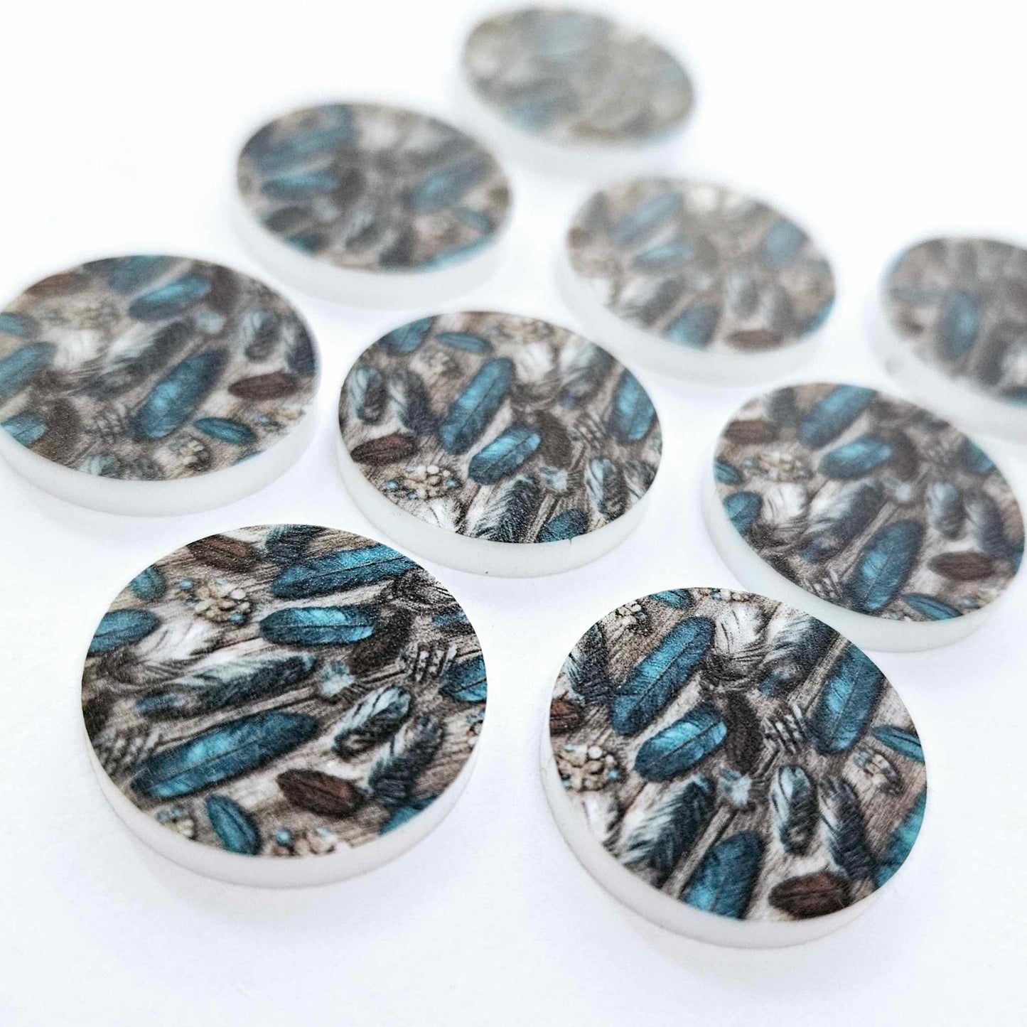 20mm COUNTRY FEATHERS Acrylic CIRCLES