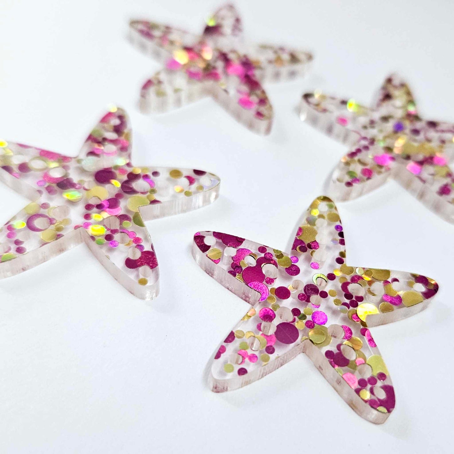 33mm PINK & GOLD BUBBLE GLITTER Acrylic STARFISH