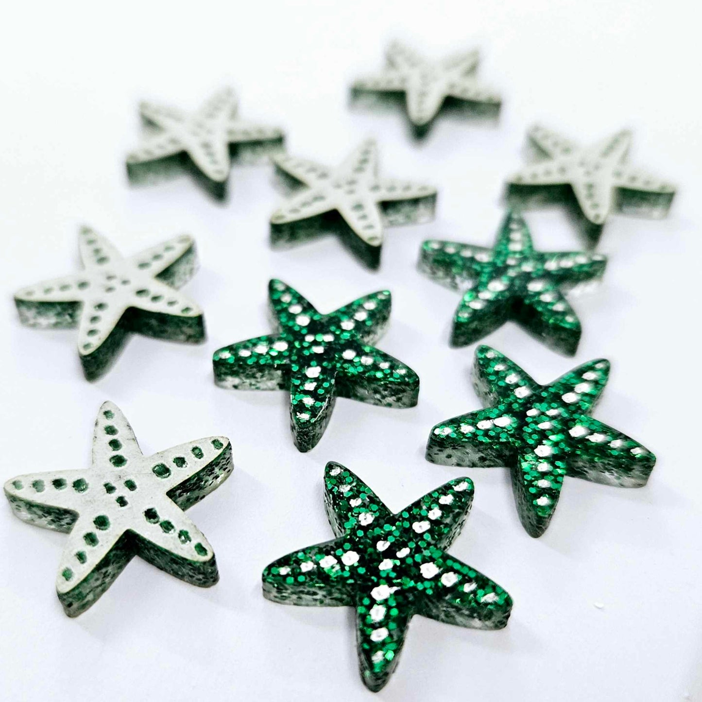 16mm GREEN GLITTER Acrylic STARFISH