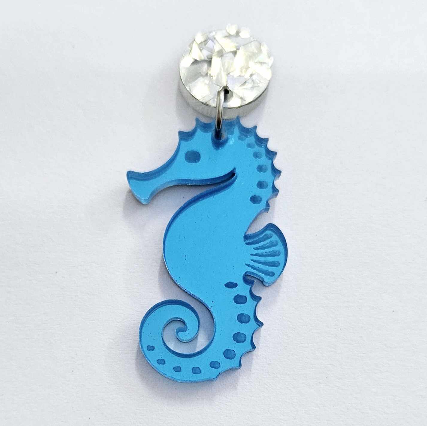 40mm BLUE MIRROR Acrylic SEAHORSES