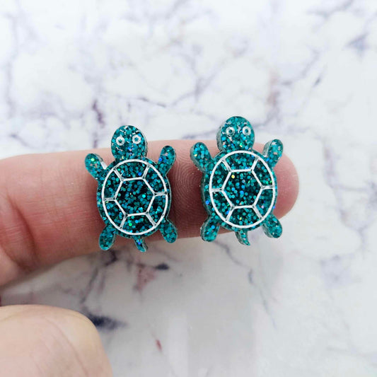 19mm TEAL GLITTER Acrylic TURTLES