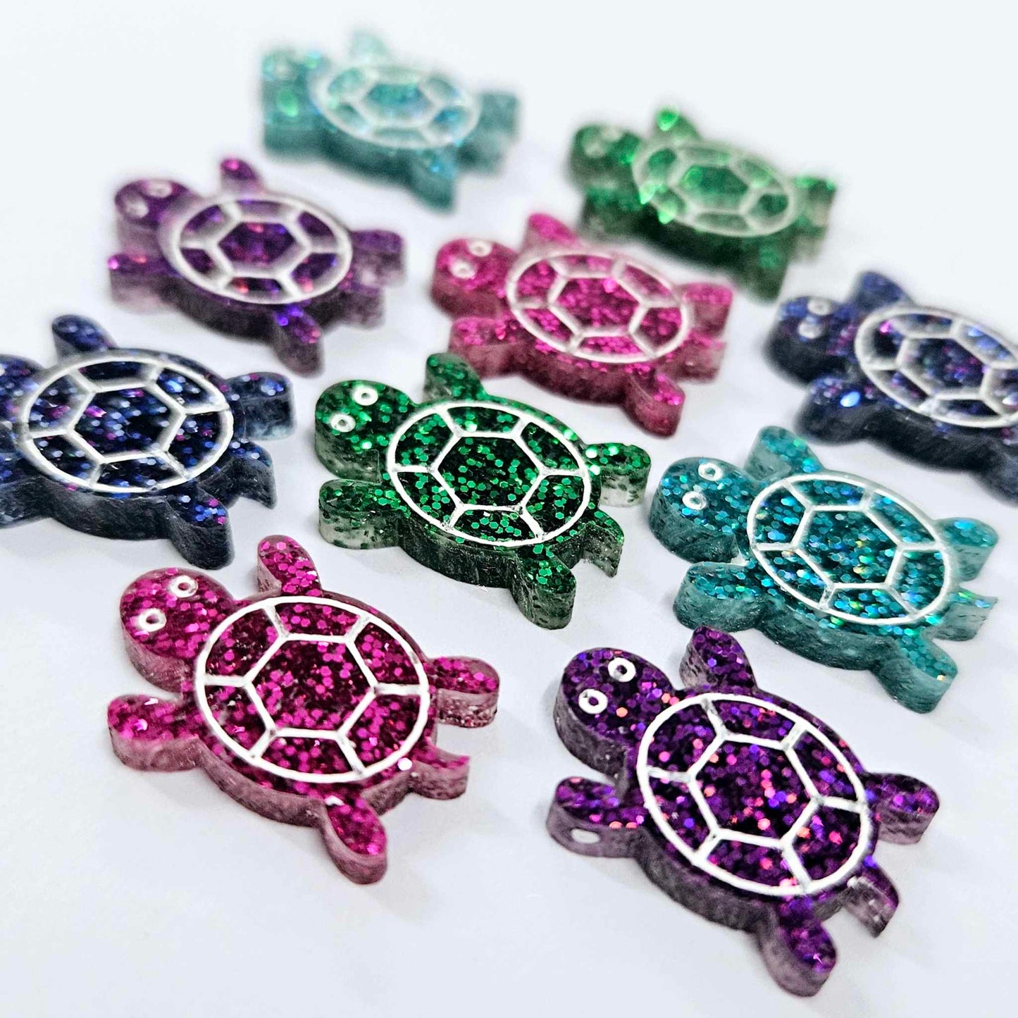 19mm GLITTER Acrylic TURTLES MIXED PACK