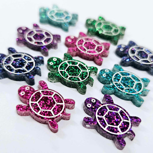 19mm GLITTER Acrylic TURTLES MIXED PACK