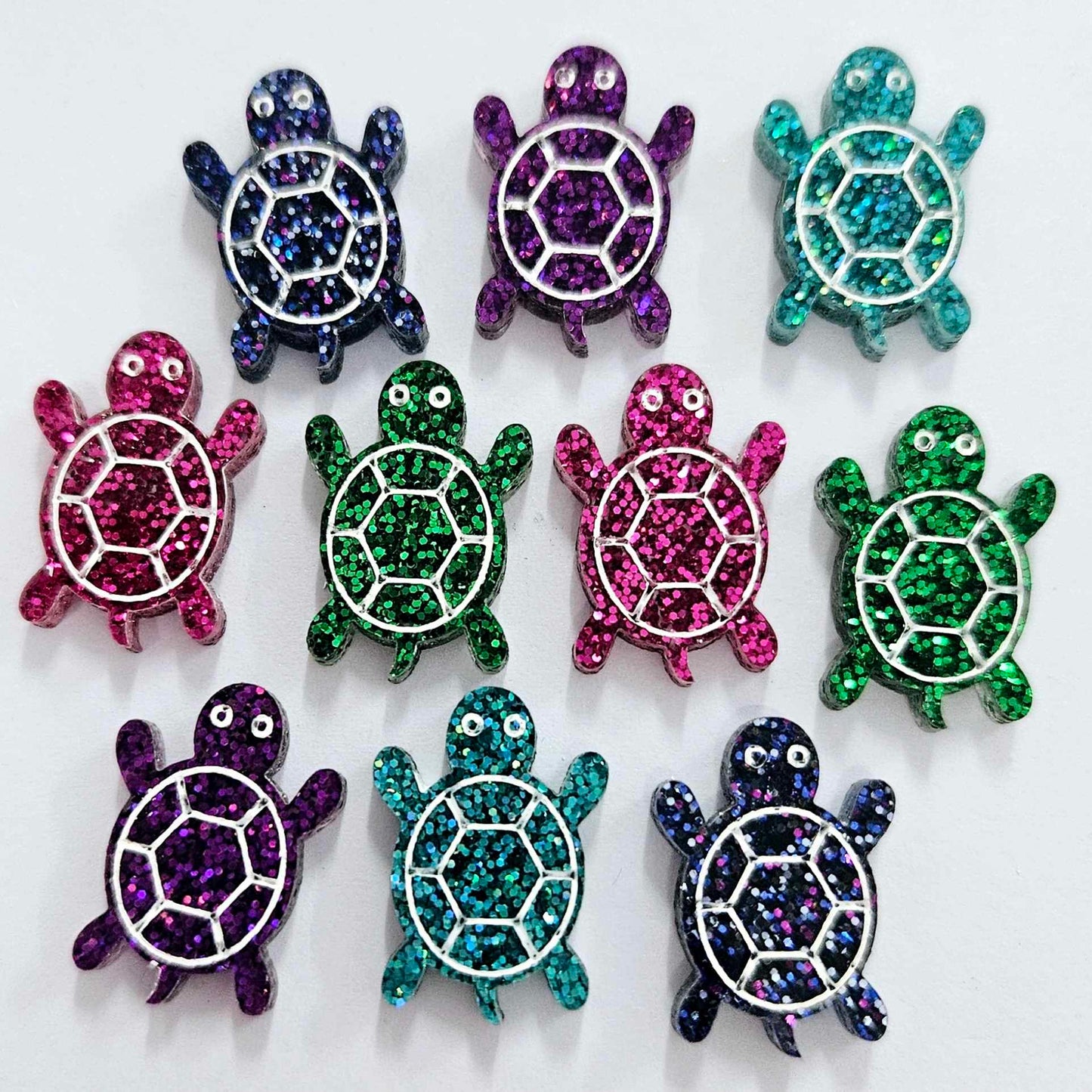 19mm GLITTER Acrylic TURTLES MIXED PACK