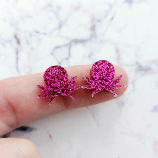 16mm HOT PINK GLITTER Acrylic OCTOPUS