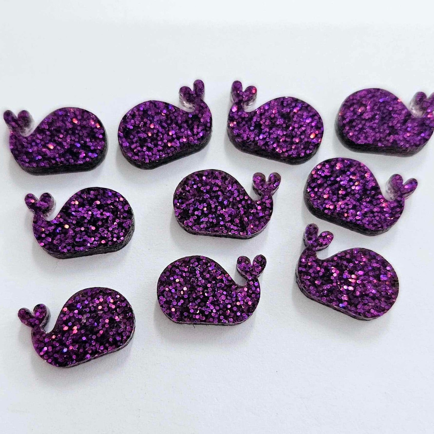 16mm HOLOGRAPHIC PURPLE GLITTER Acrylic WHALES