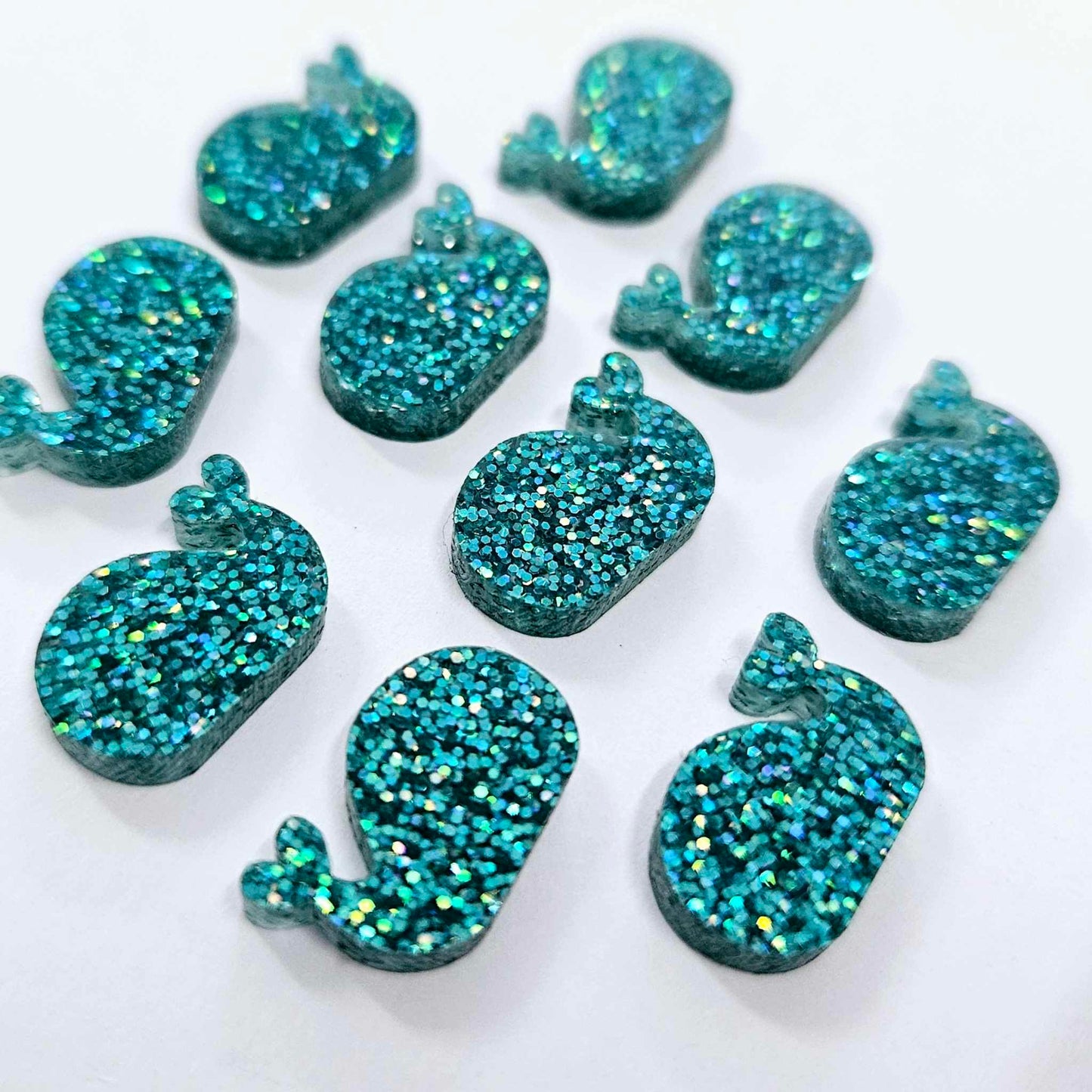 16mm TEAL GLITTER Acrylic WHALES