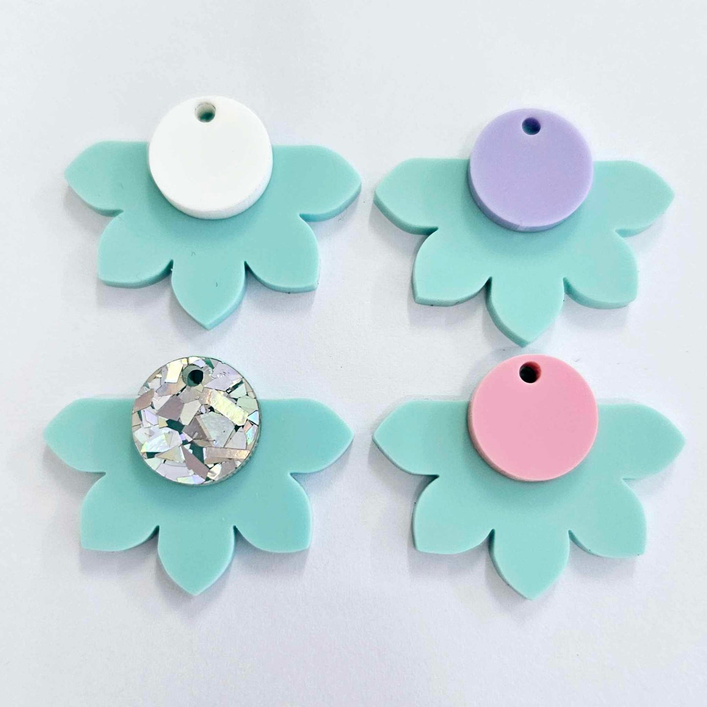 35mm PASTEL TURQUOISE (Aqua) Acrylic Half FLOWERS