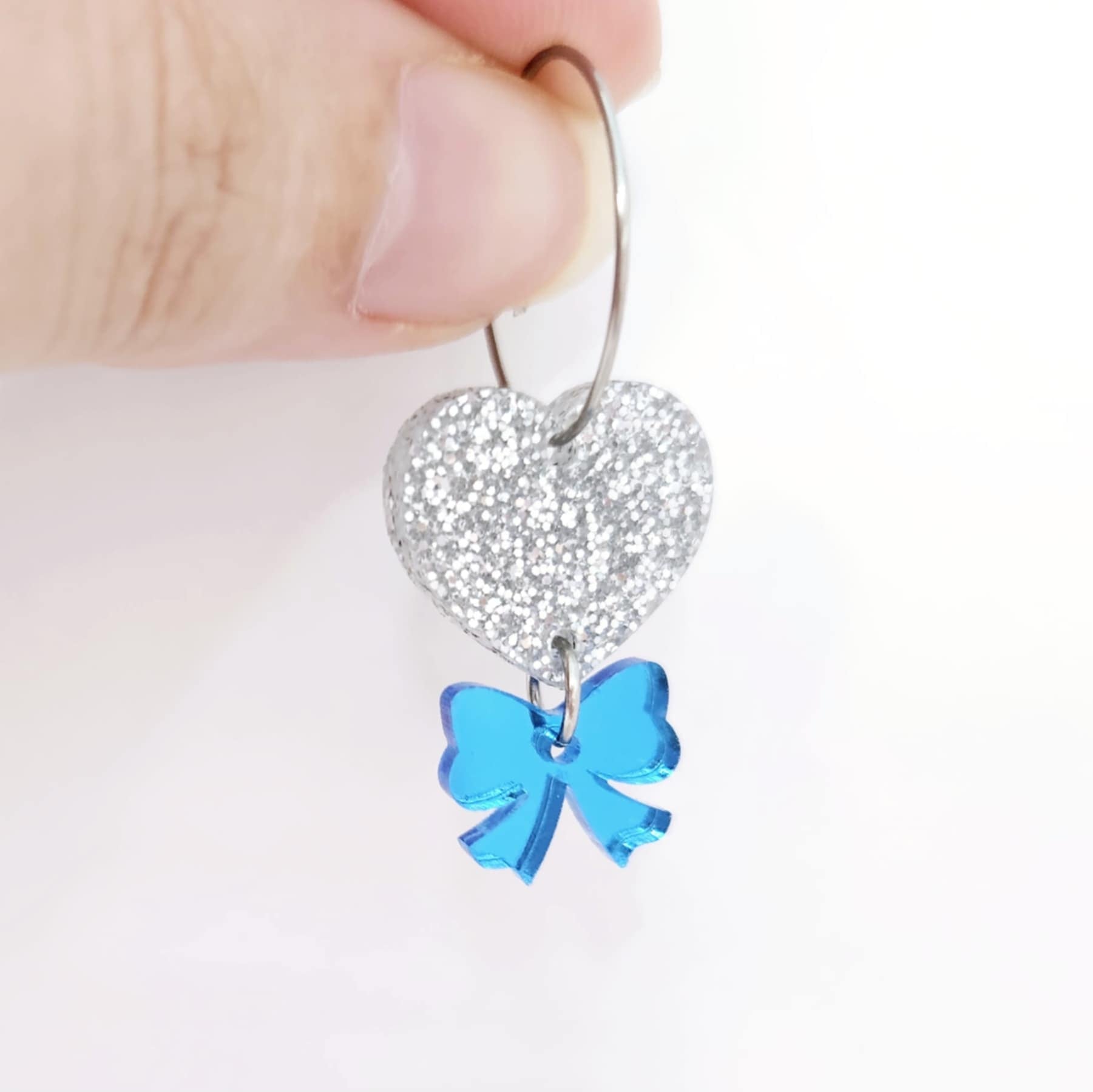 blue mirror bows ribbon Christmas DIY earring supplies laser cut acrylic dangles blanks accompaniments