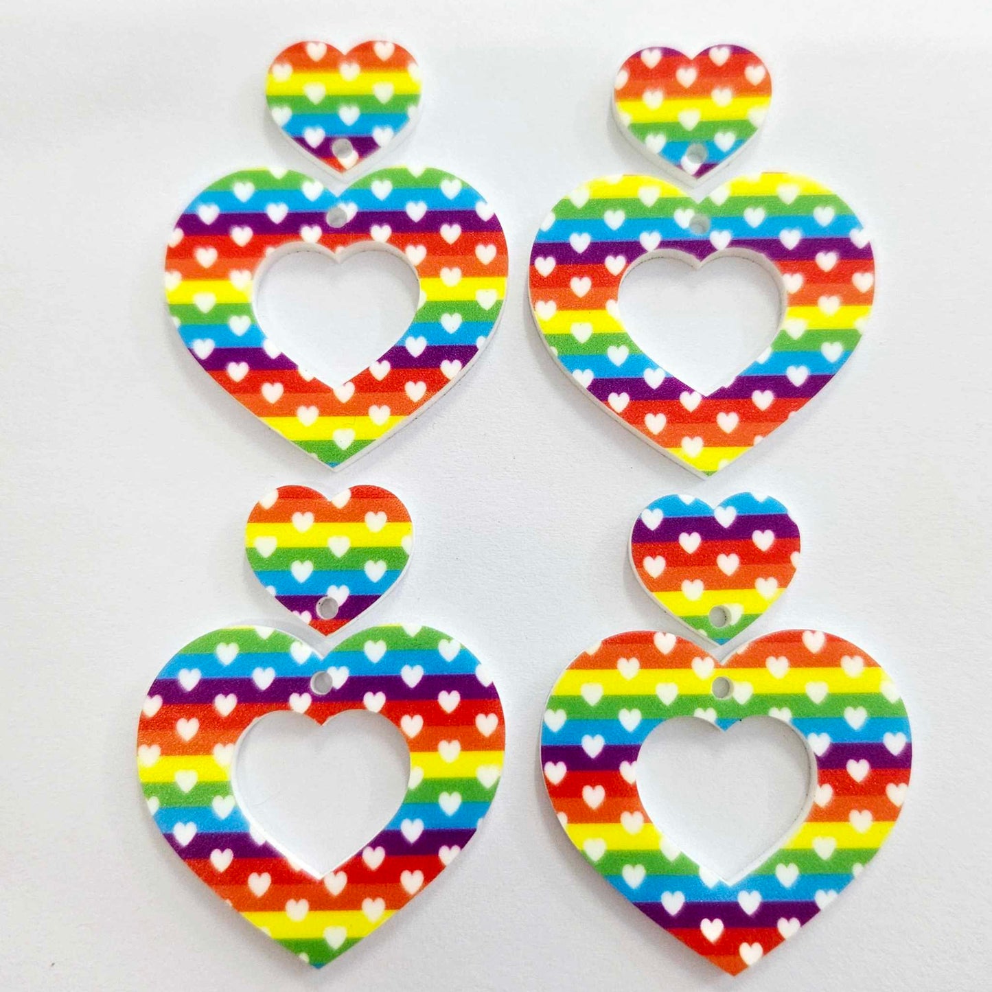 38mm RAINBOW PRIDE Acrylic HEARTS with toppers.