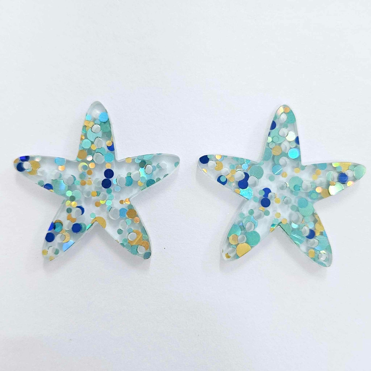 33mm BLUE & GOLD BUBBLE GLITTER Acrylic STARFISH