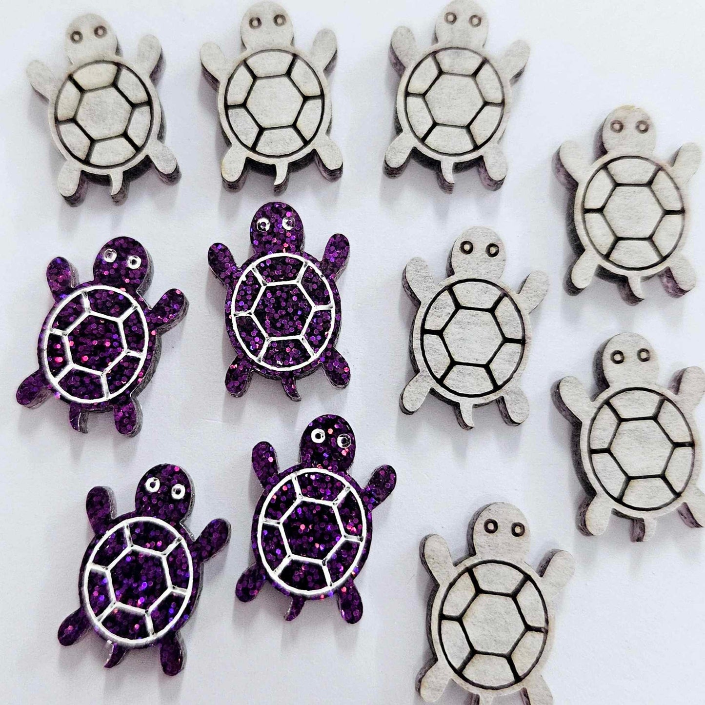 19mm HOLOGRAPHIC PURPLE GLITTER Acrylic TURTLES