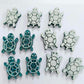 19mm TEAL GLITTER Acrylic TURTLES