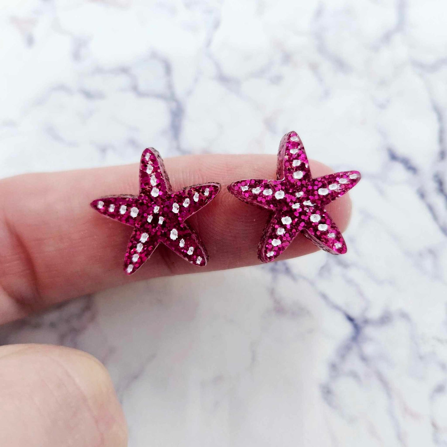 16mm HOT PINK GLITTER Acrylic STARFISH