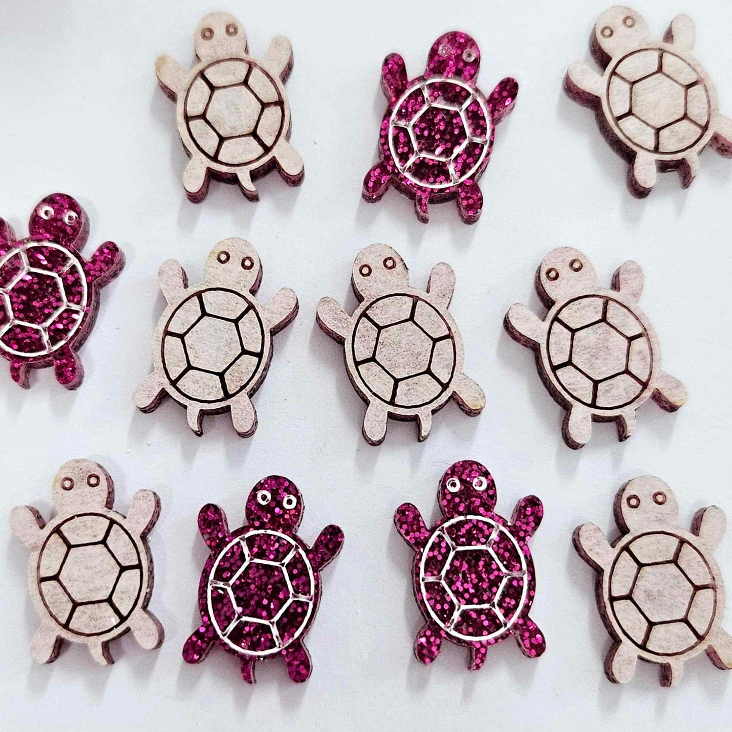 19mm HOT PINK GLITTER Acrylic TURTLES