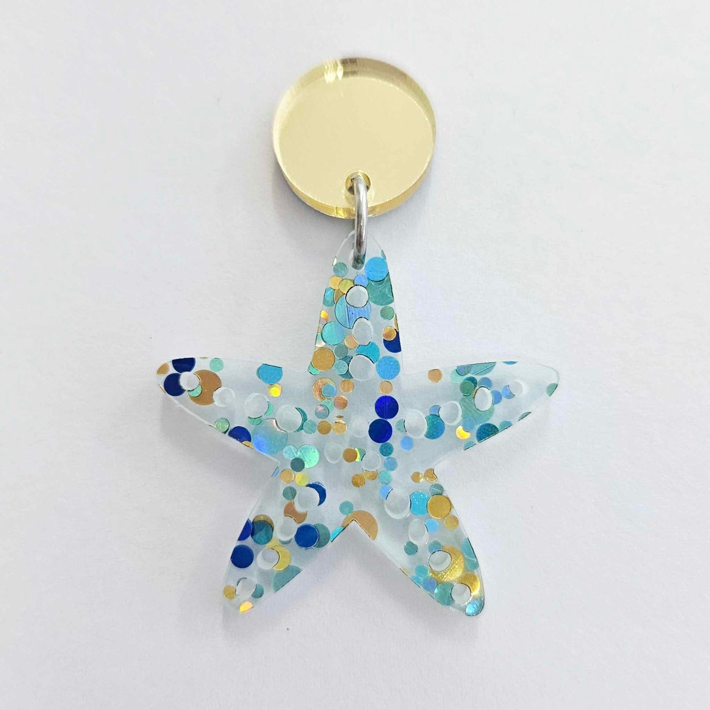 33mm BLUE & GOLD BUBBLE GLITTER Acrylic STARFISH