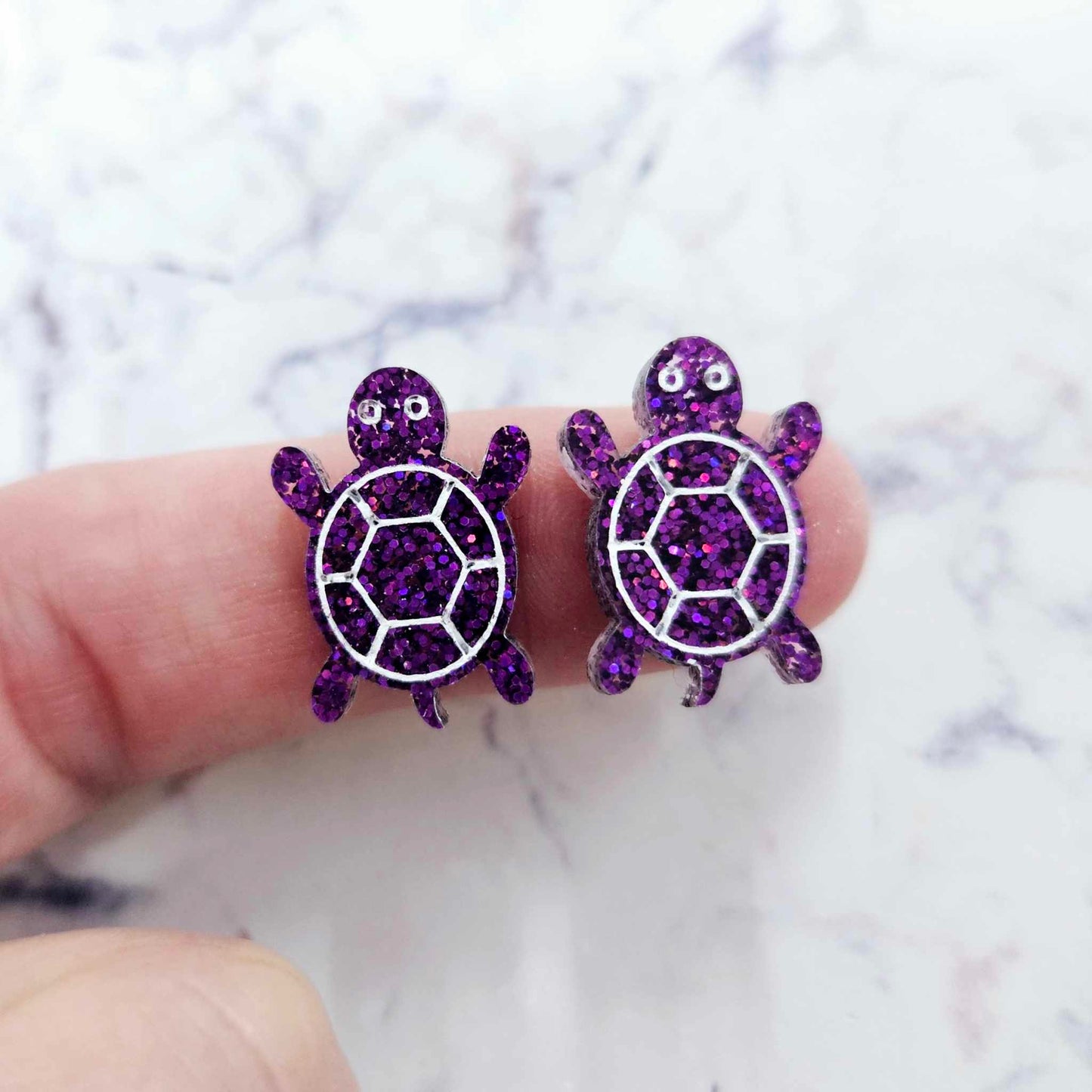 19mm HOLOGRAPHIC PURPLE GLITTER Acrylic TURTLES