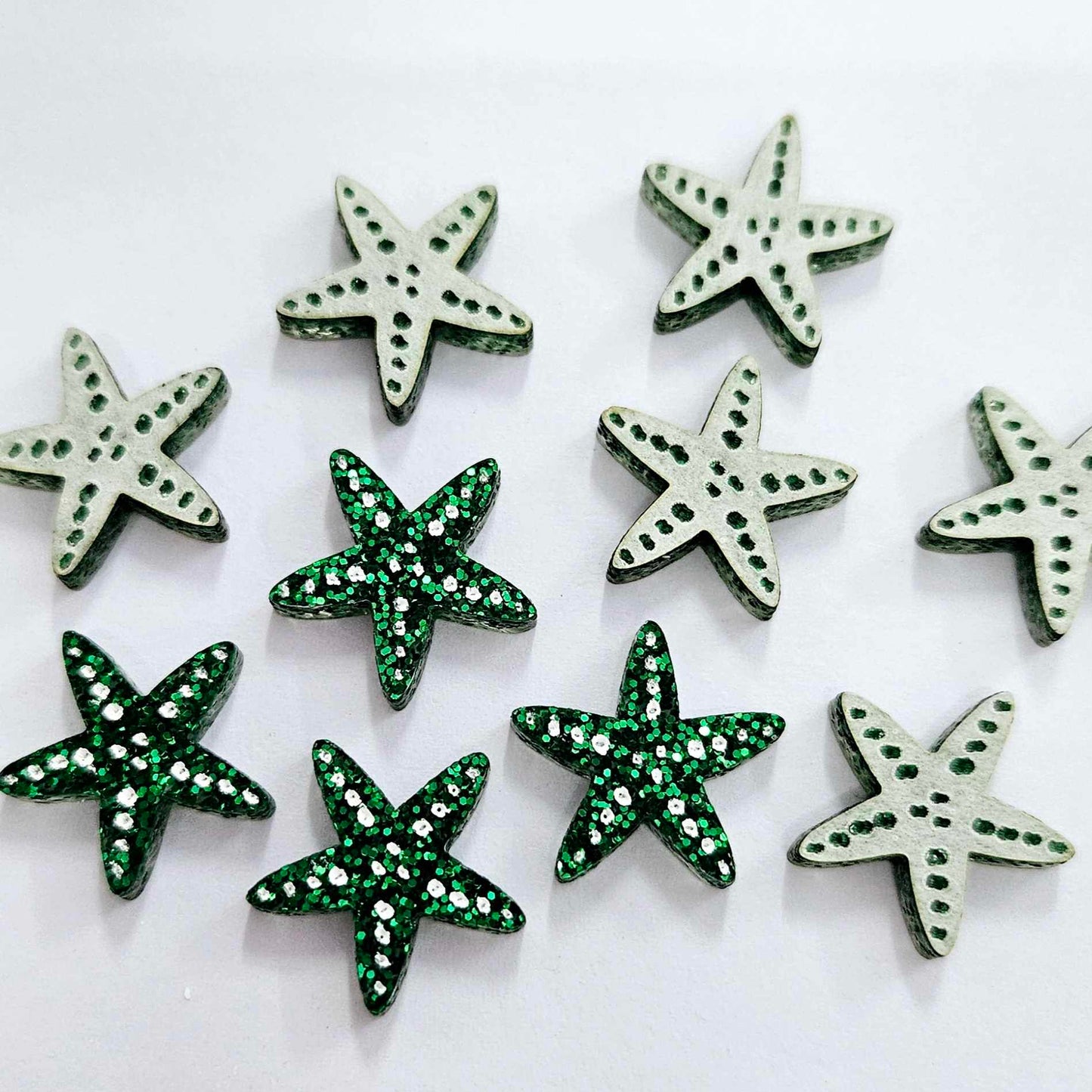 16mm GREEN GLITTER Acrylic STARFISH