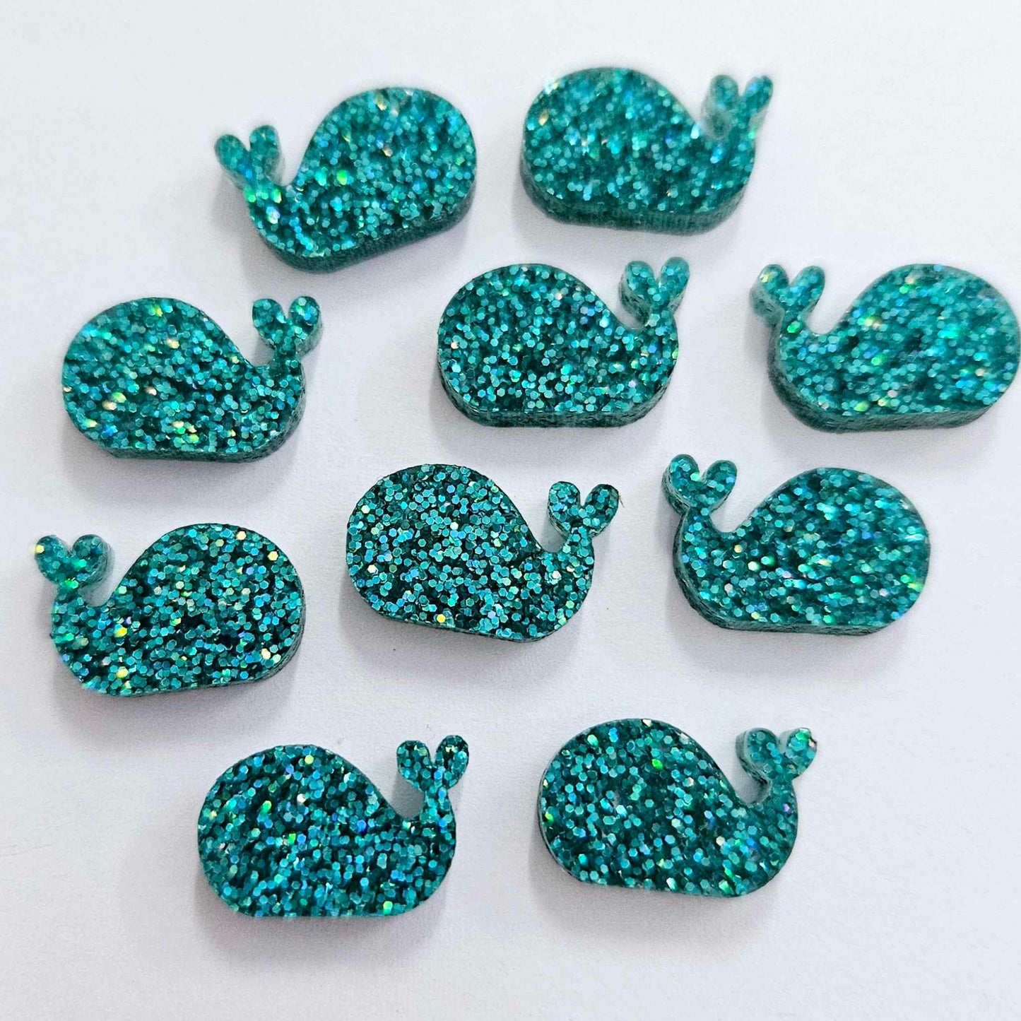 16mm TEAL GLITTER Acrylic WHALES