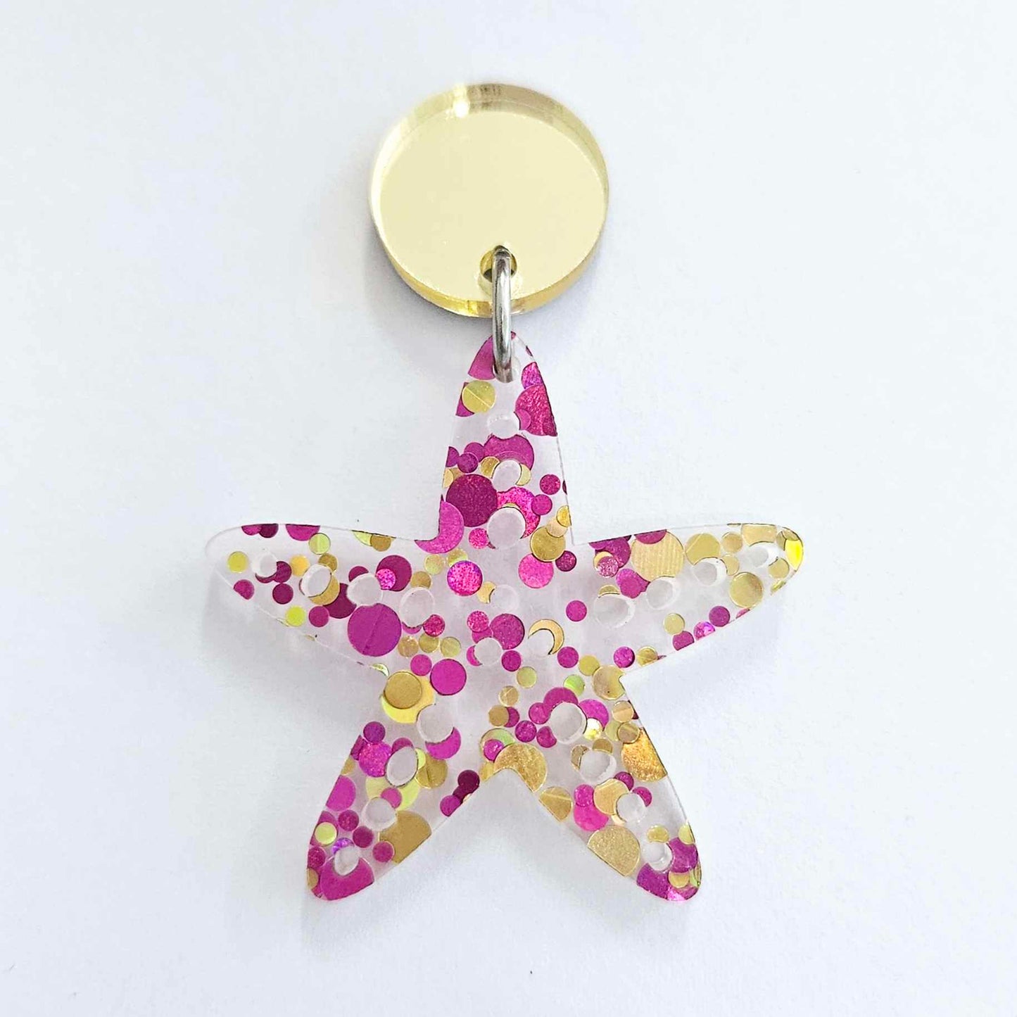 33mm PINK & GOLD BUBBLE GLITTER Acrylic STARFISH