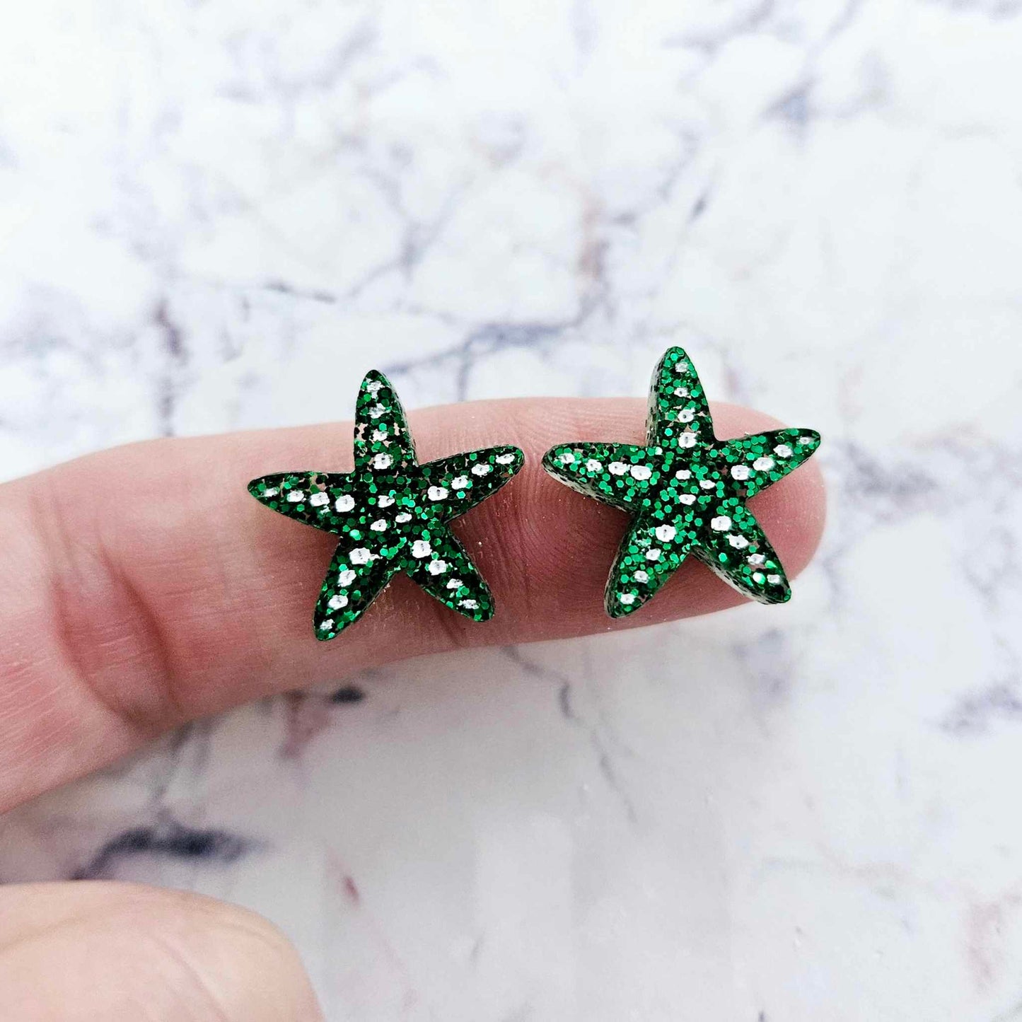 16mm GREEN GLITTER Acrylic STARFISH