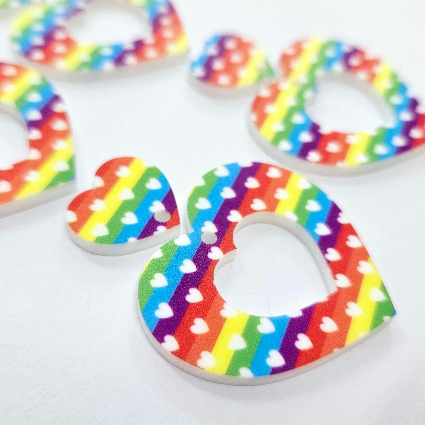 38mm RAINBOW PRIDE Acrylic HEARTS with toppers.