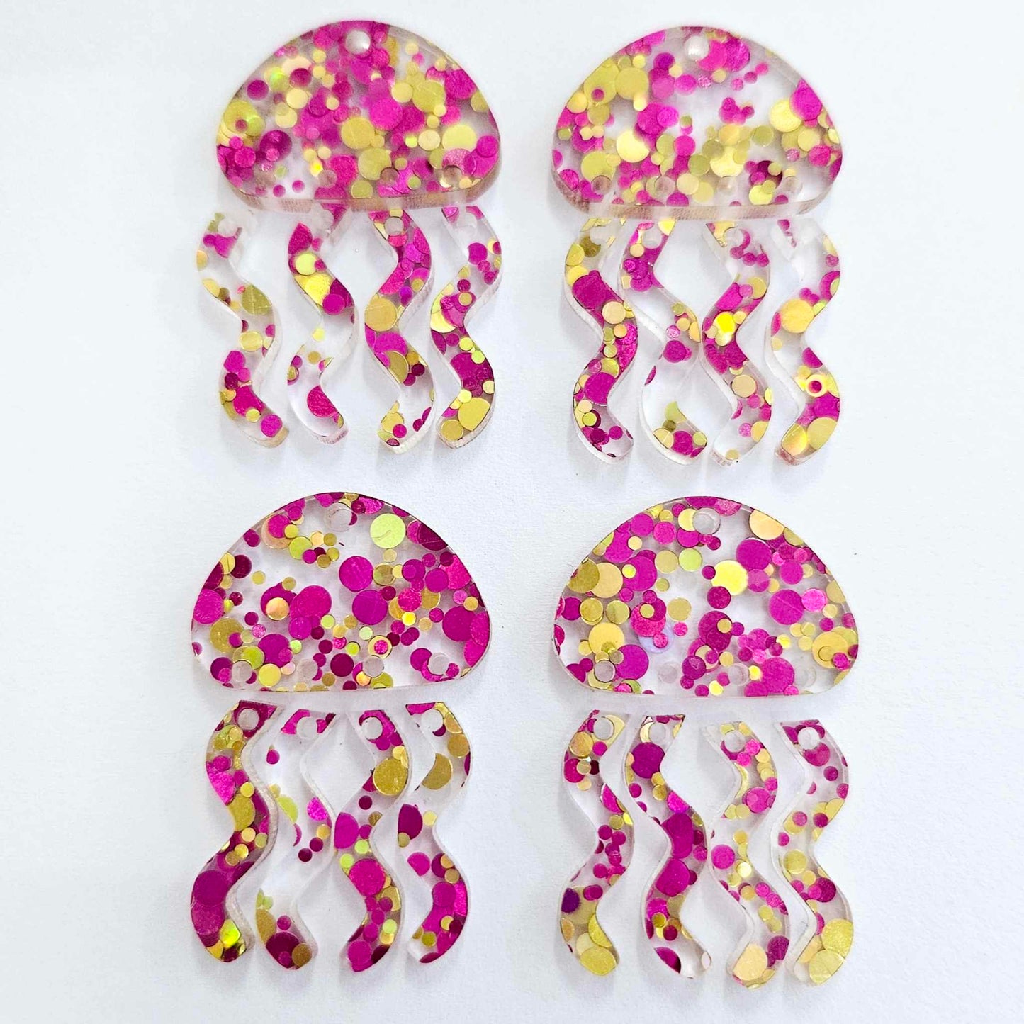 40mm PINK & GOLD BUBBLE GLITTER Acrylic JELLYFISH